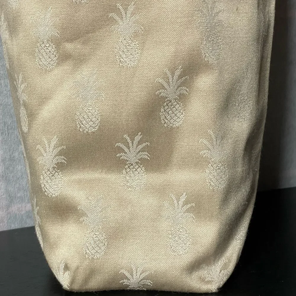 Handmade Cream Colored Cloth Wine Bottle Gift Bag w/Pineapple Designs